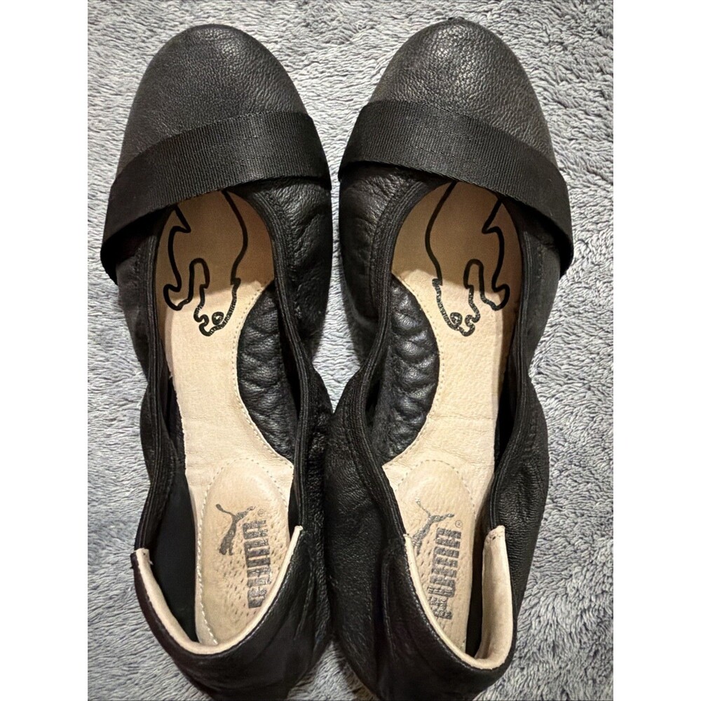 Vintage Puma Black Leather Ballet Flats - Y2K, 2000’s- YEV8 - Size 10